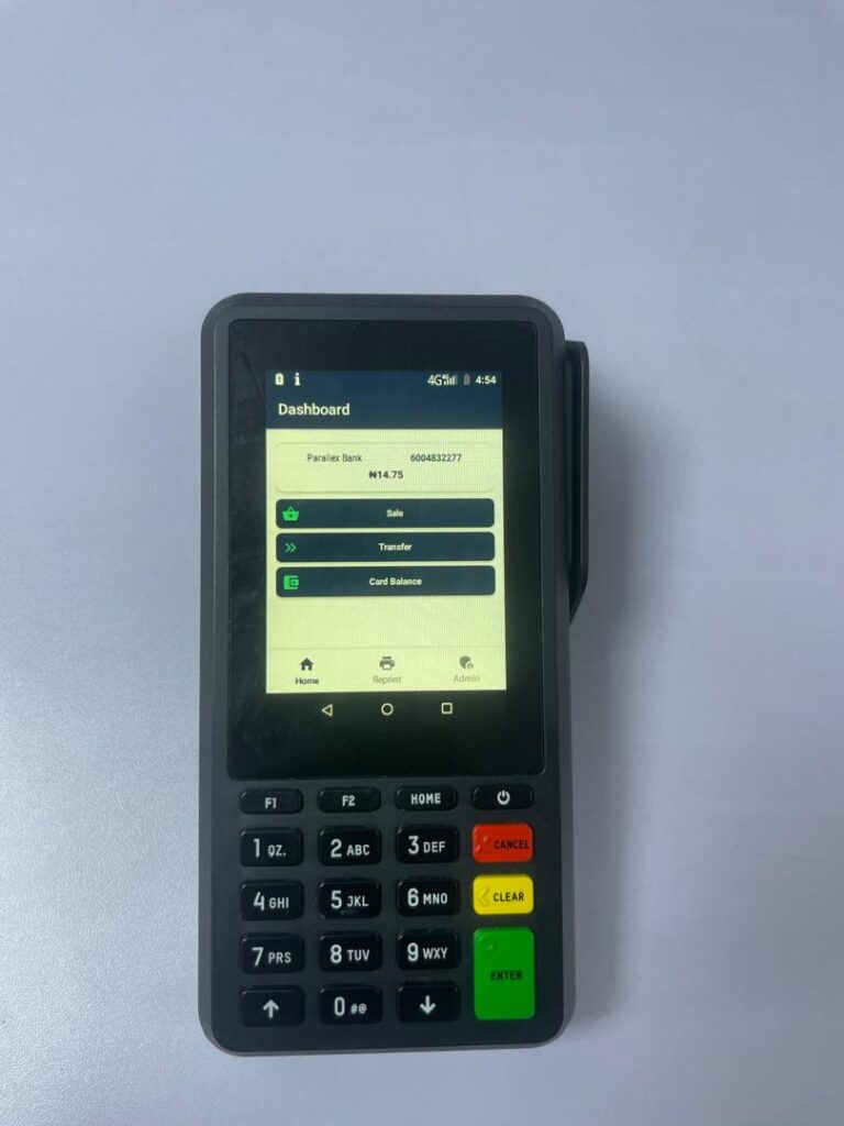 The main dashboard of the Supply Smart POS terminal, showing the agent's account balance, account number, and clear options for Sale, Transfer, and Card Balance.
